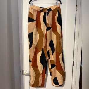 Simons Contemporaine Waist Pure Linen Wide Leg Pants Patterned Beige Size Large